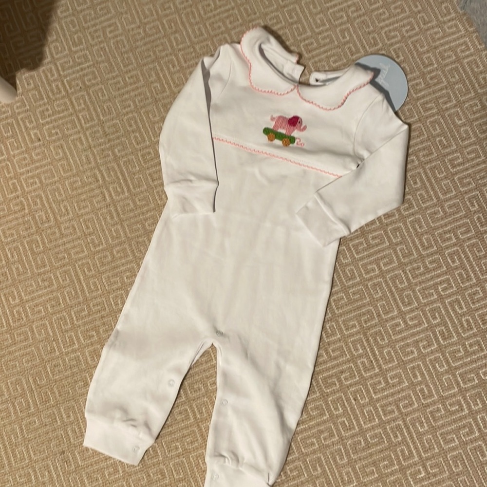 Little English Girl’s Playsuit - Pink Elephant